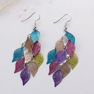 Colorful Leaf Filigree Earrings